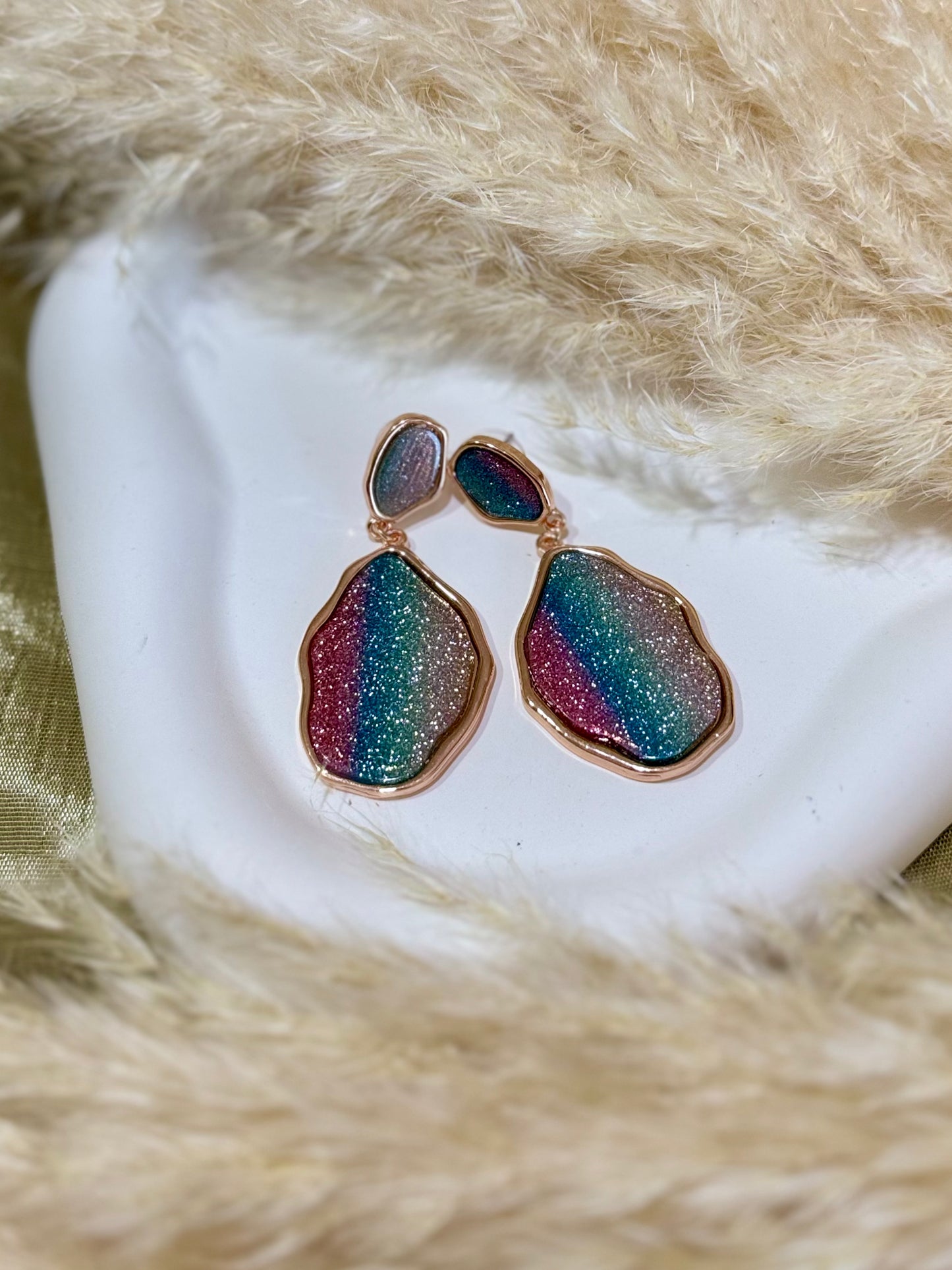 Irregular Oval Glittered Multicolor Earrings