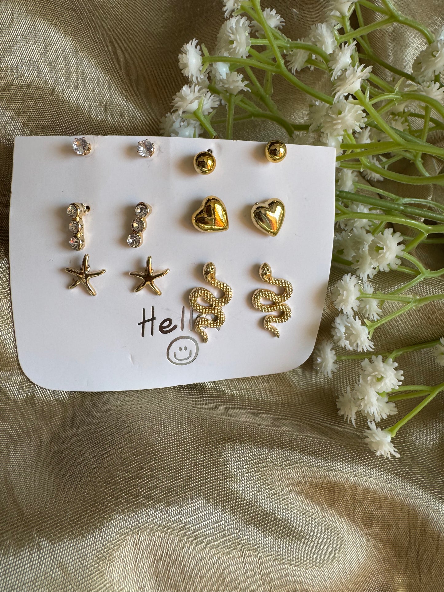 Golden Charm Earring Set